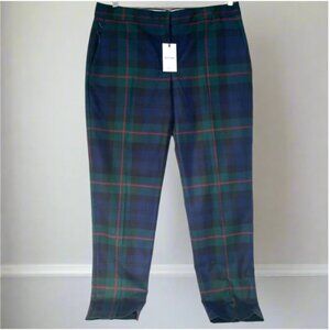 Paul Smith Wool Tartan Pant Womens 10/46 Blue Green Tapered Slim Tailored Fall